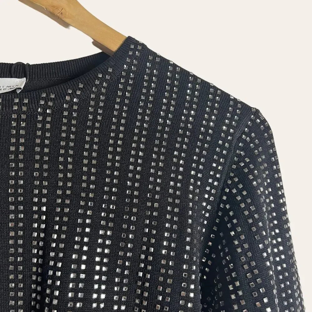 Zara Black Knit Shiny Gem Embellished Long Sleeve Crop Top Size S